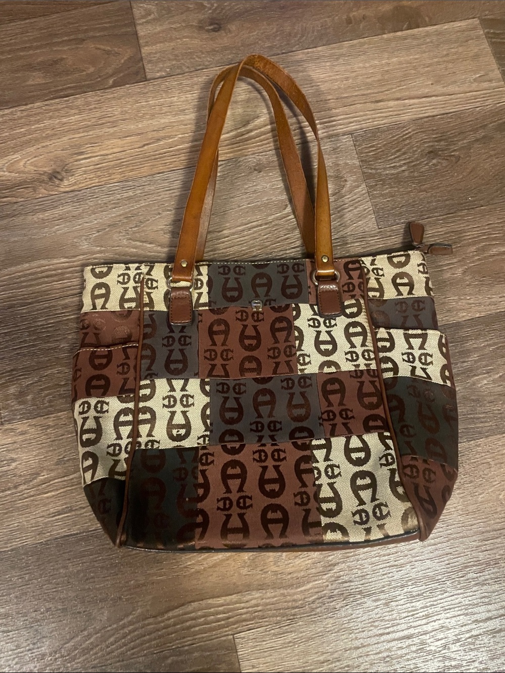 Aigner Canvas Patchwork purse in Brown and Cream
